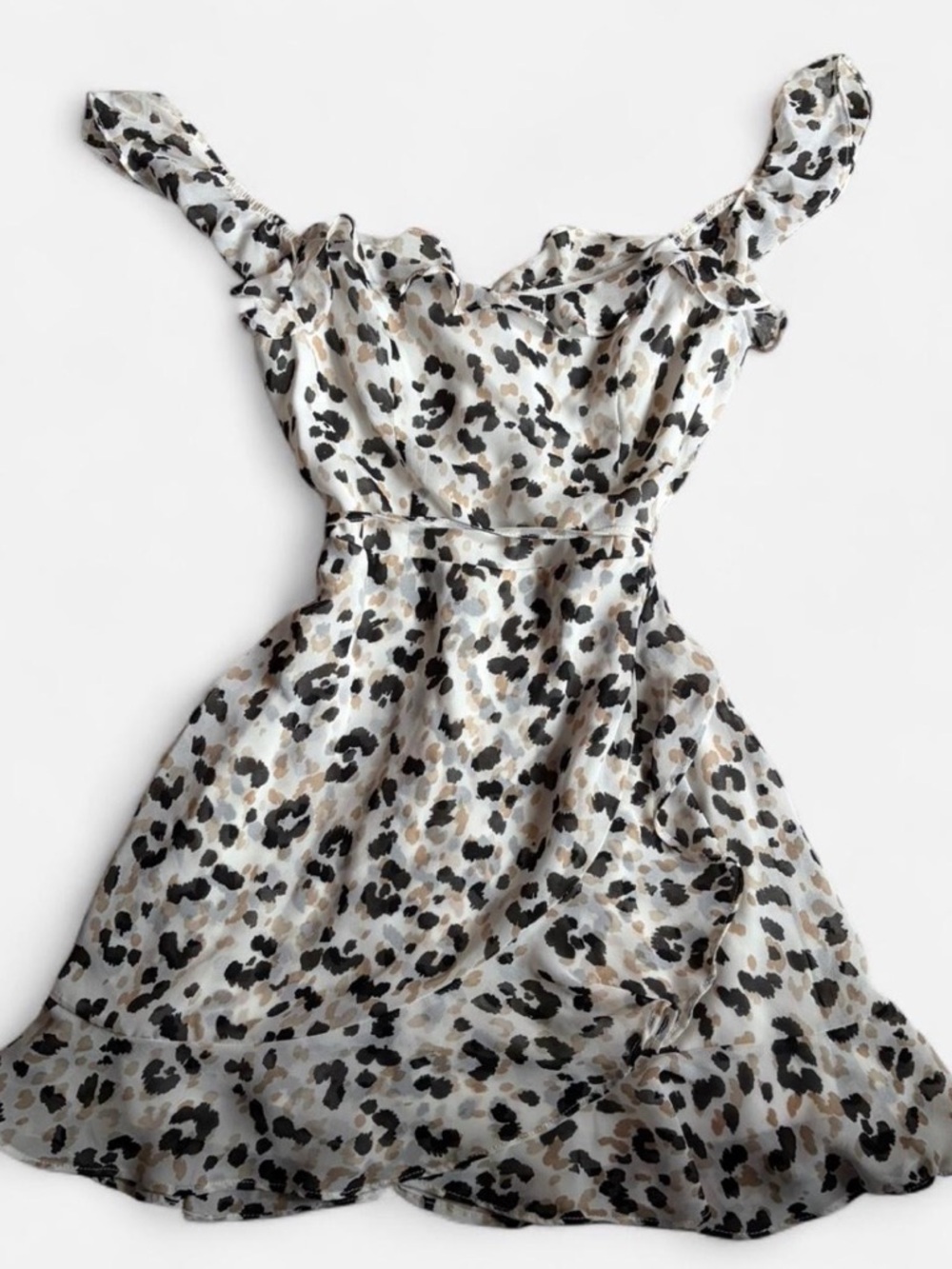 Leopard Print Off-Shoulder Summer Dress - Black, Beige, Cream